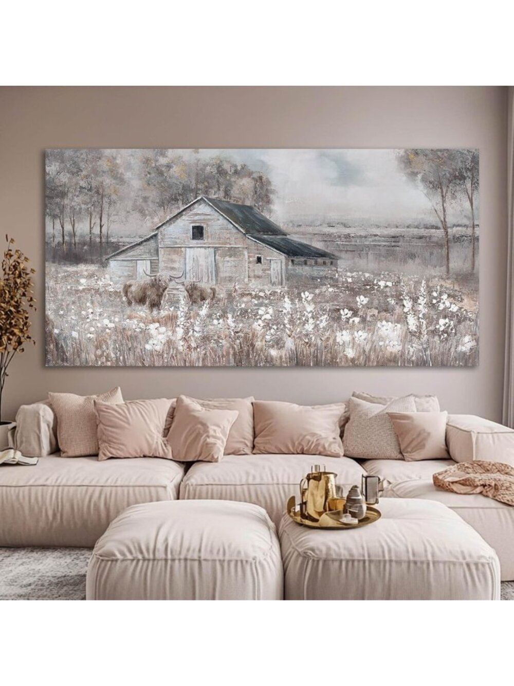 Floral Canvas Wall Art - Large 29"x58" Home Decor for Living & Dining Rooms